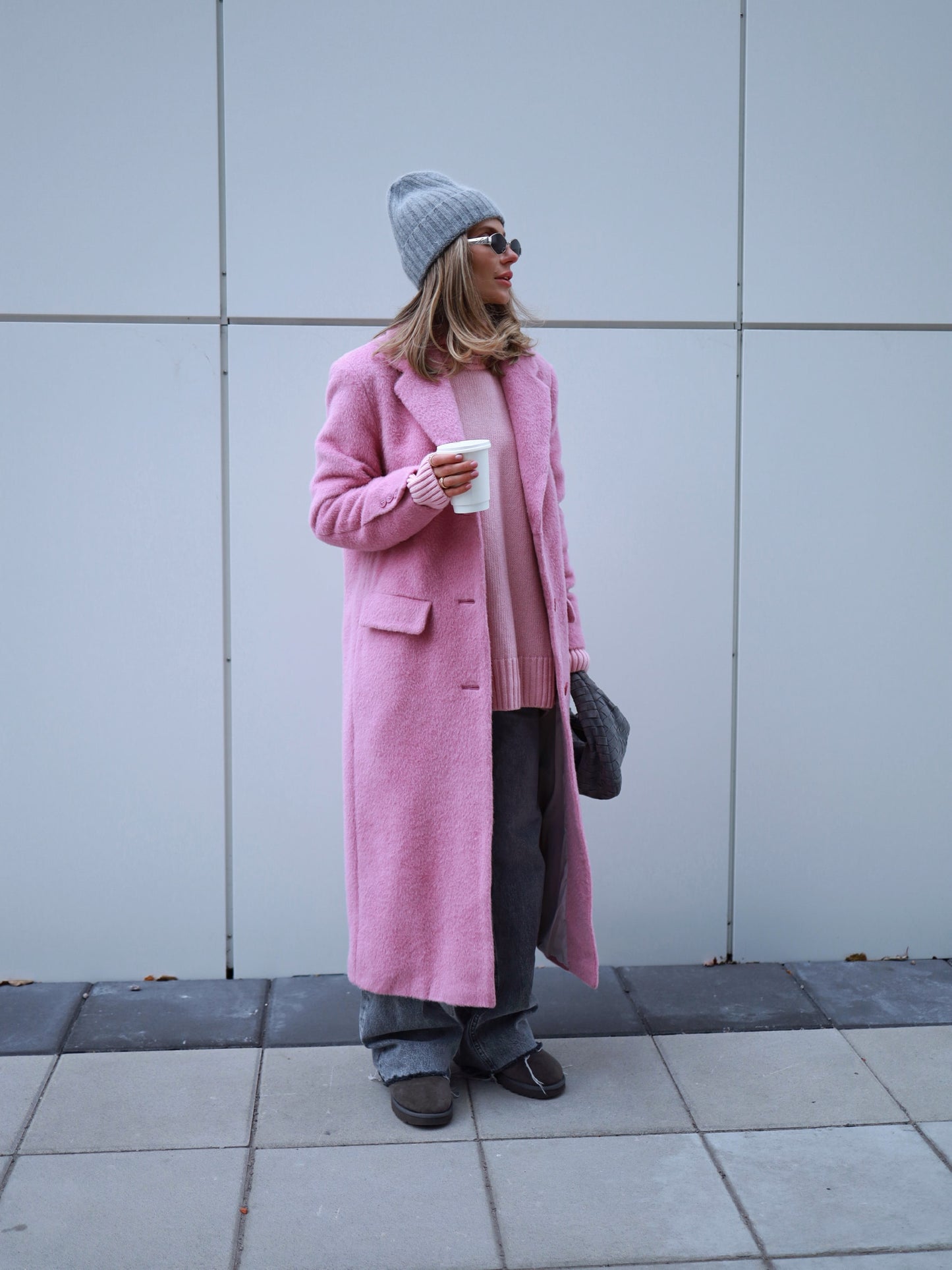 Wool Coat with Masculine Shoulders, Pink