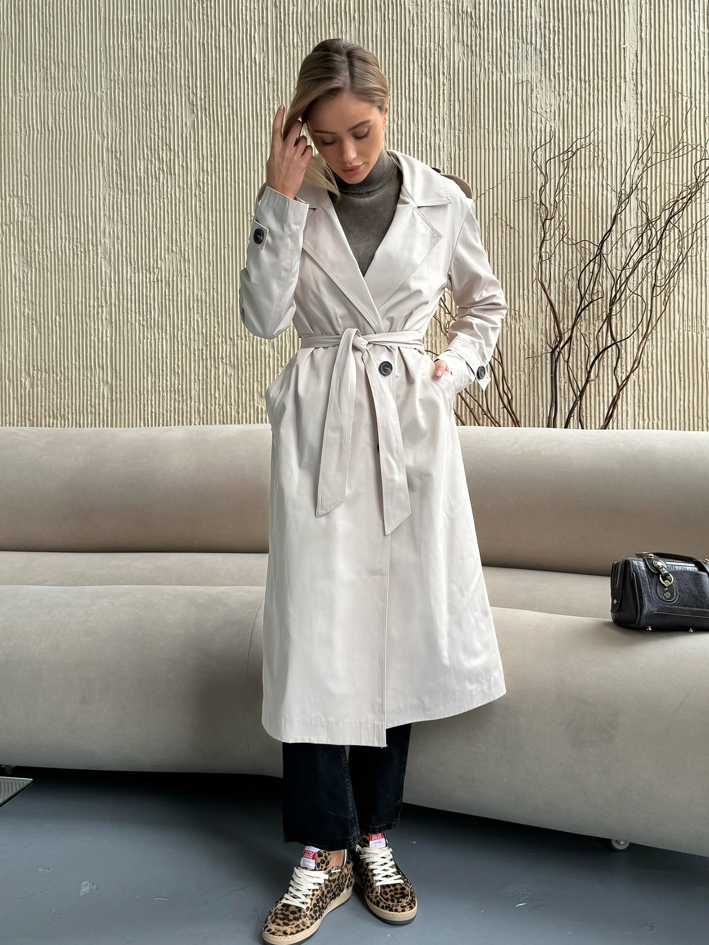 Oversized long trench coat, beige